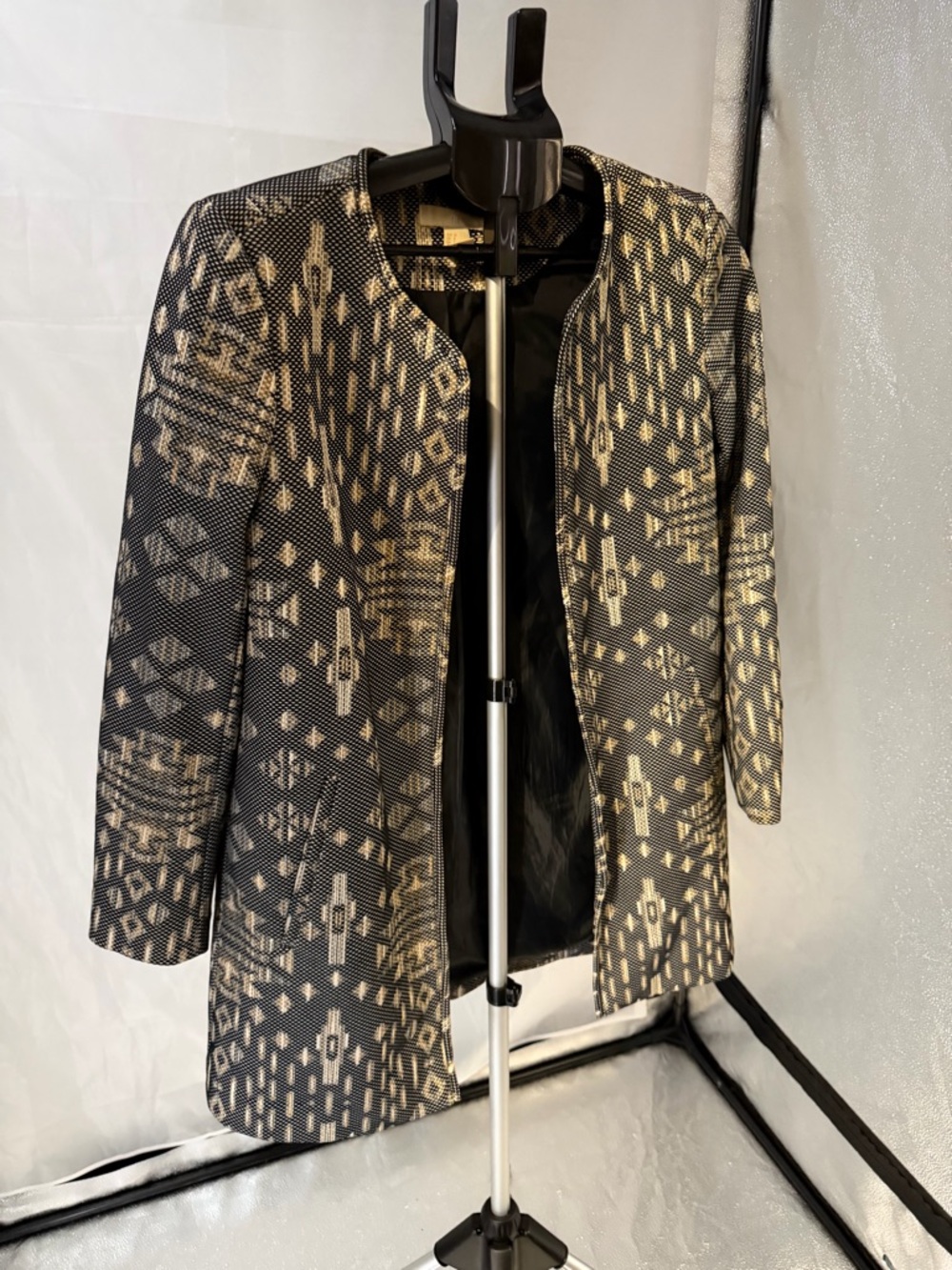 H&M Geometric Lined Open Blazer Women Jacket Sz 8 Business Church Casual Office